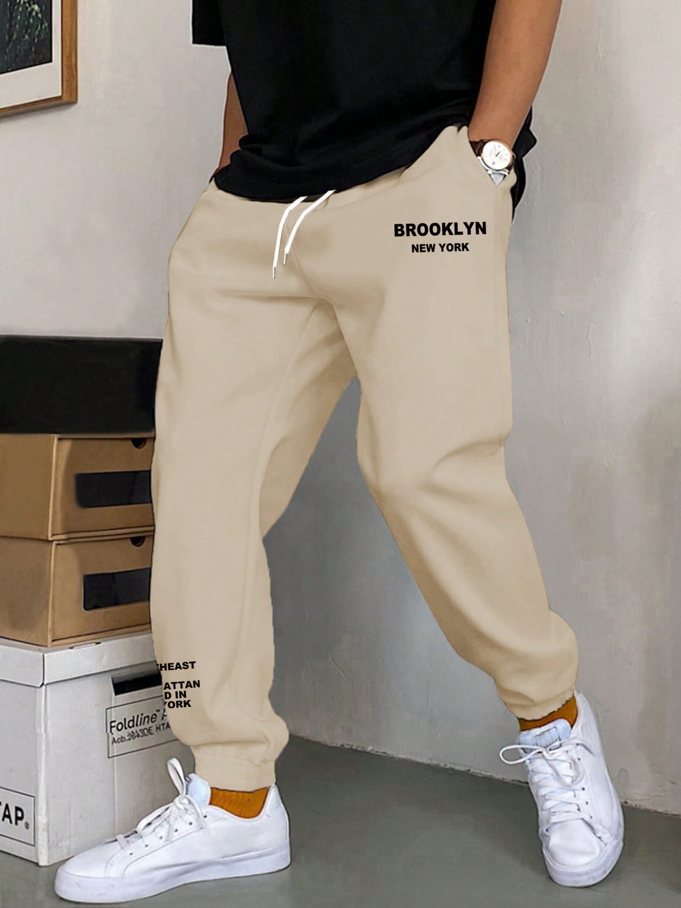 Guys Letter Graphic Drawstring Waist Sweatpants